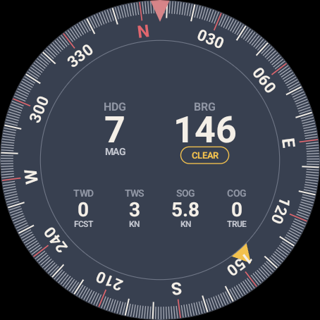 The compass page in the app with a bearing of 146 set