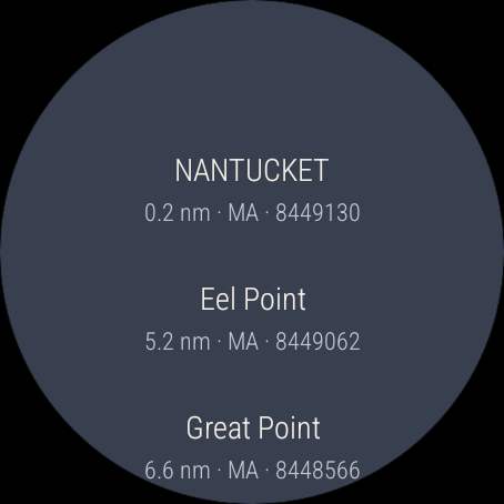 The port list, nearest first: Nantucket, Eel Point, Great Point