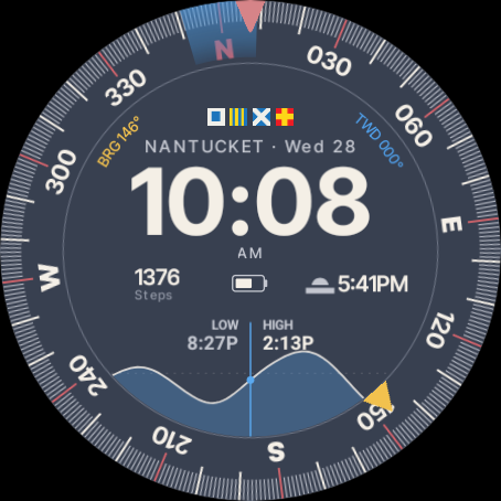 The watch face in the Night scheme